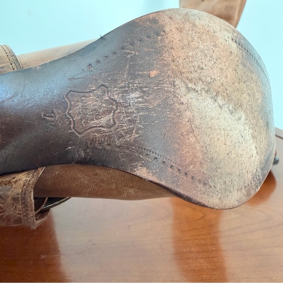 Justin Brown Tan Harness Moto Western Cowgirl Heeled Tall Boots | 7.5 - Picture 8 of 10